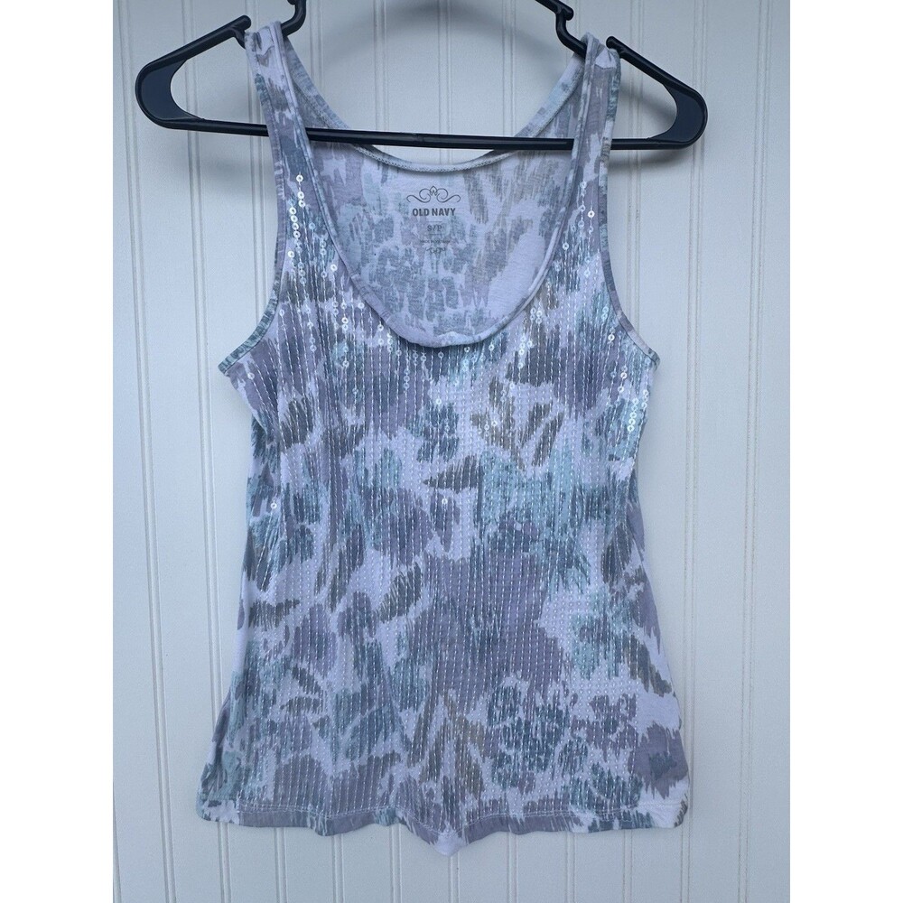 Old Navy Women’s Sequin Tank Top Small Abstract Floral Print Sleeveless Top